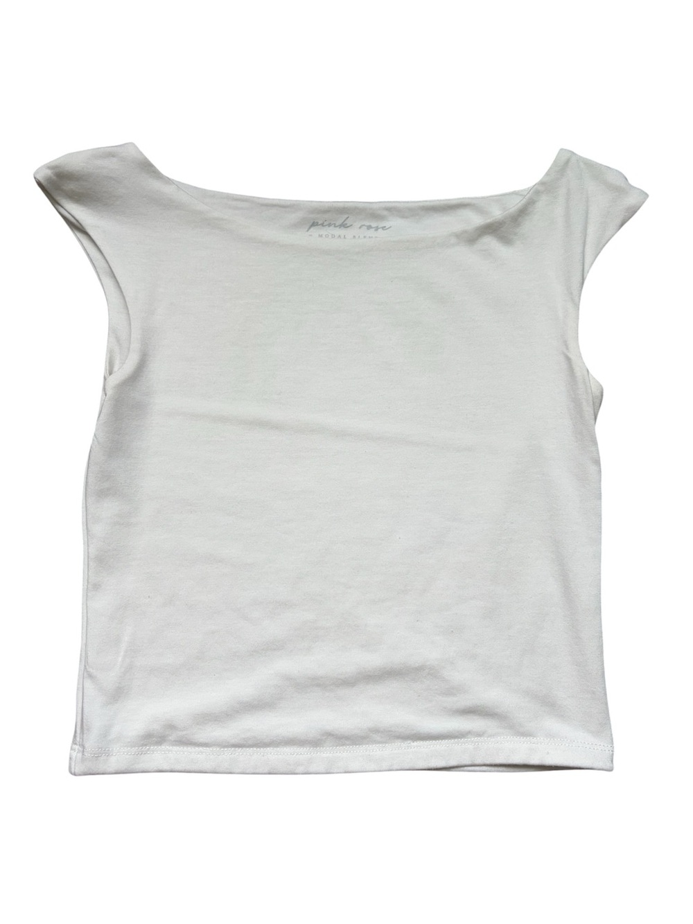 Pink Rose White Boatneck Modal Blend Cropped Top Small